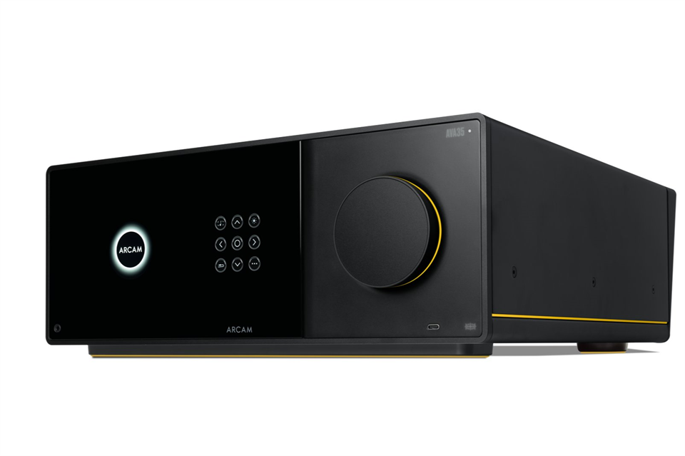 Arcam Radia AVA35 - seitliche Frontansicht mit gelben Detailstreifen an der Seite