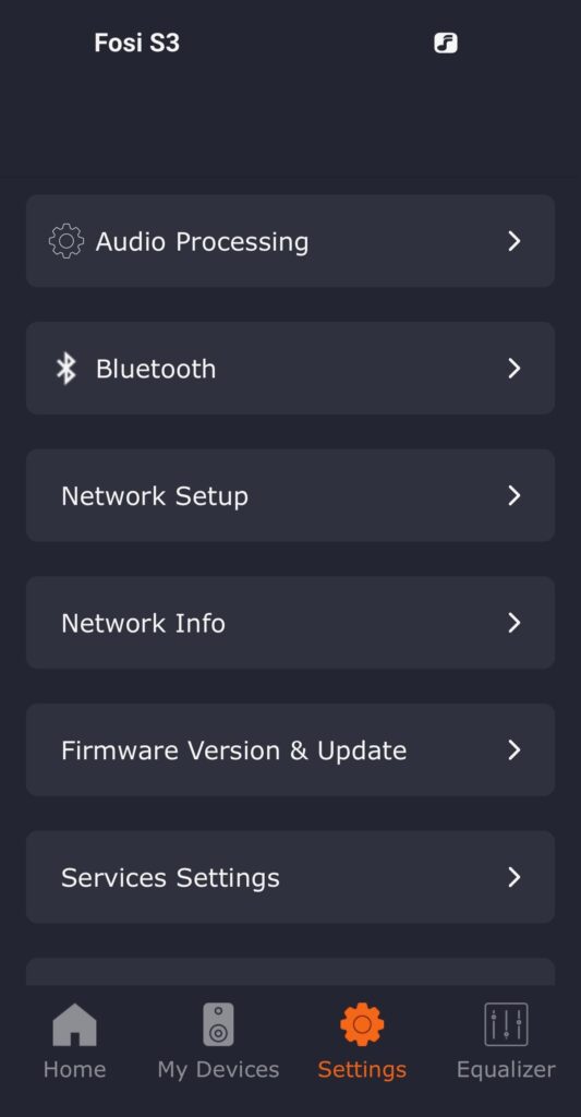 Fosi Audio S3 App - Settings