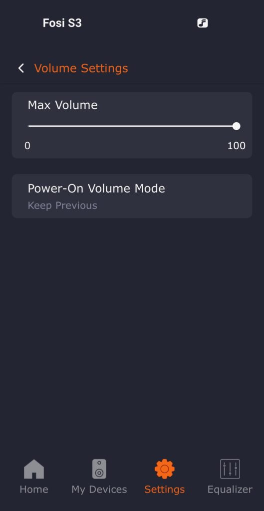 Fosi Audio S3 App - Power-On Settings
