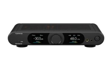 Topping DX9 Discrete schwarz - Frontansicht mit doppel Display, Volume-Knob und Kopfhöreranschlüssen