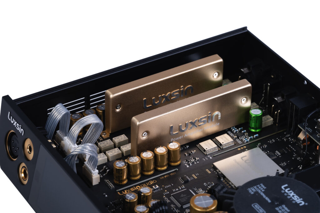 Luxsin X8 - geöffnet mit Blick auch die Power Amp Module