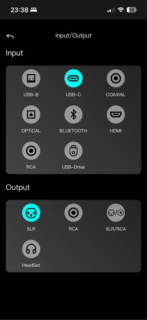 Luxsin X9 iOS-App - Input/Output Einstellungen