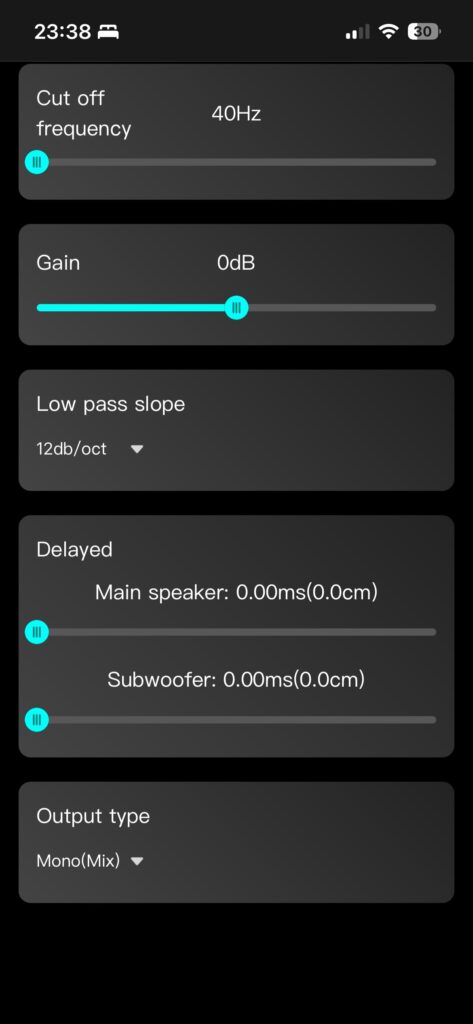Luxsin X9 iOS-App - Subwoofer Settings